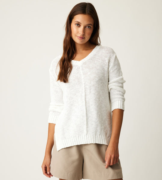 AMANDA - Chandail à col en V en tricot de coton par PARKHURST®