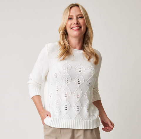 GAÉTANE - Openwork round-neck cotton knit sweater by PARKHURST®
