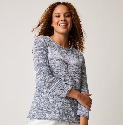 MARIE - Openwork round-neck cotton knit sweater by PARKHURST®